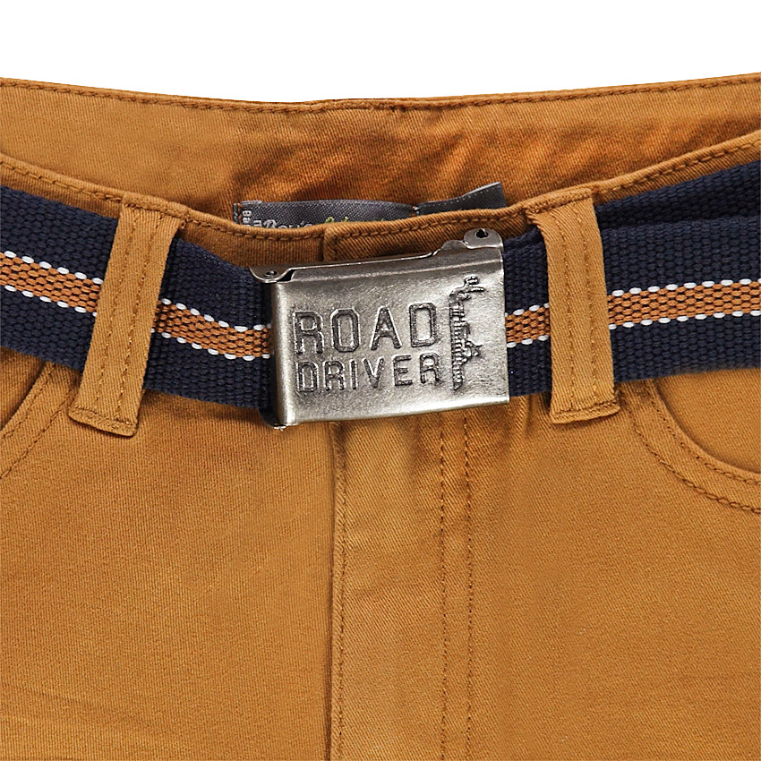 Junior - Bermuda en twill surteint ocre avec ceinture amovible 