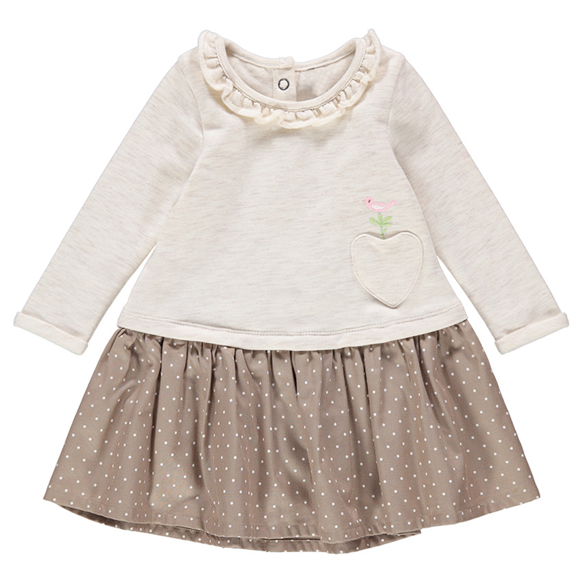 Robe effet 2 en 1 avec bas volanté à pois et poche forme coeur 