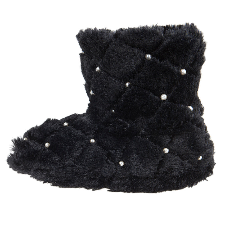 Chaussons bottines en fausse fourrure effet matelassé avec perles 