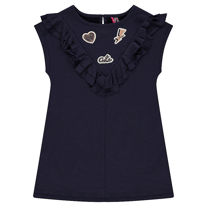 Tunique manches courtes en maille avec volants et badges patchés 