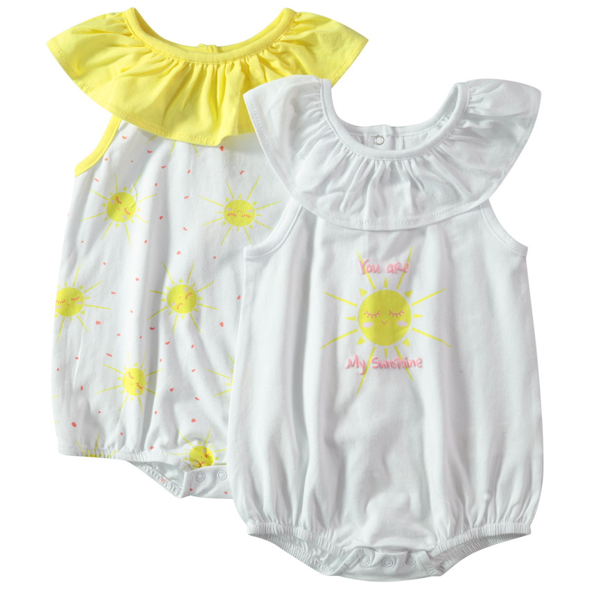 Lot de 2 combinaisons courtes avec col volanté et soleils printés  