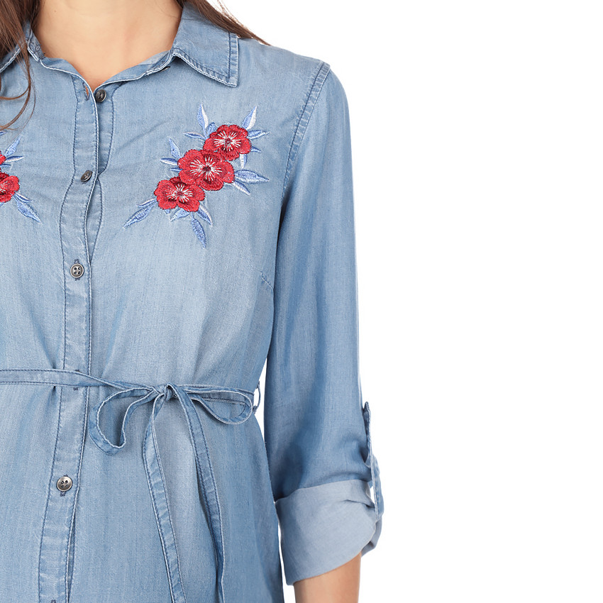 Chemise longue de grossesse en Tencel avec fleurs brodées 