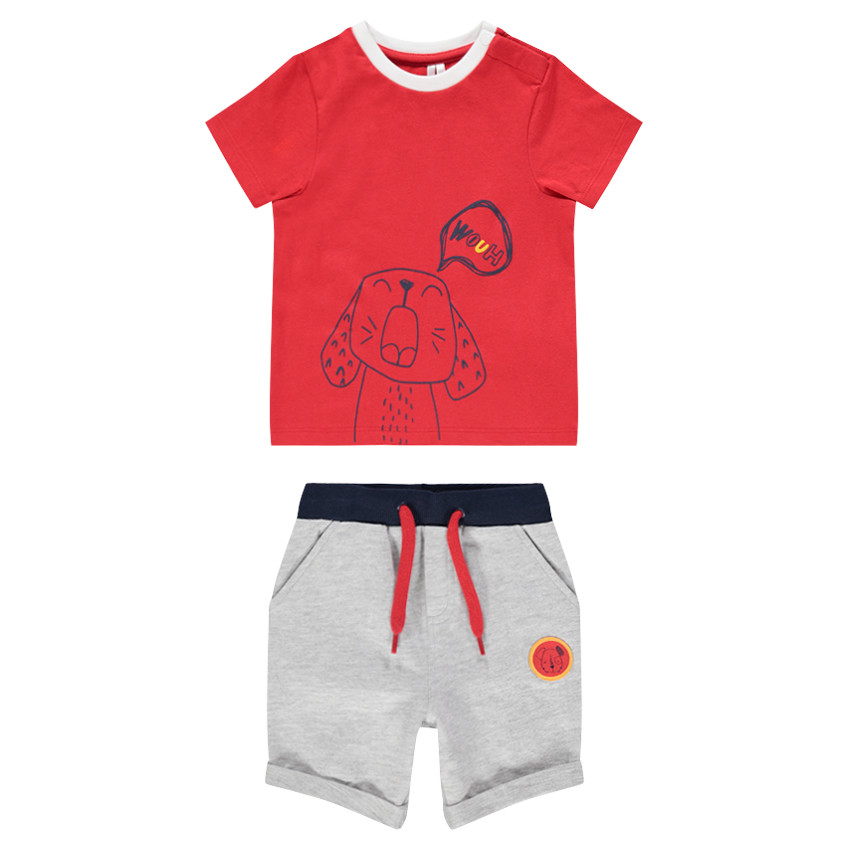 Ensemble avec tee-shirt manches courtes print chien et bermuda chiné 