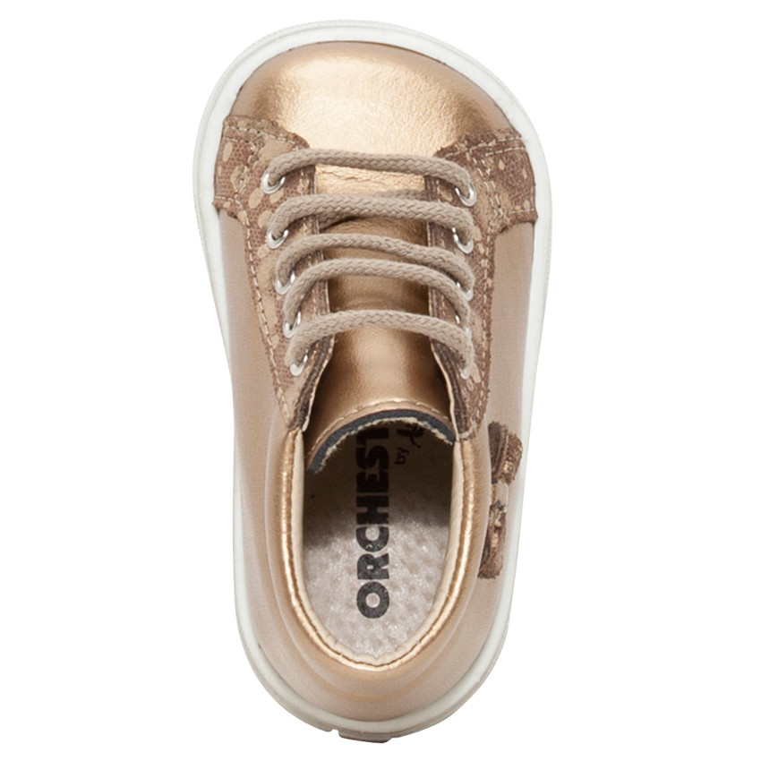 Bottillons dorés en cuir avec patch noeud 