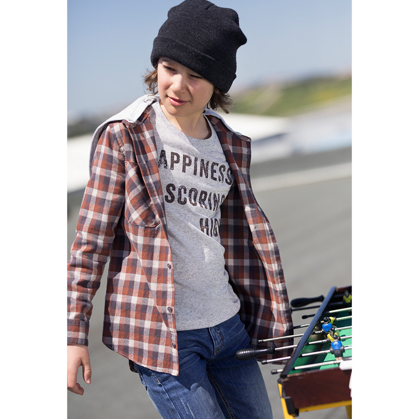 Junior - Chemise manches longues à carreaux en flanelle avec capuche 