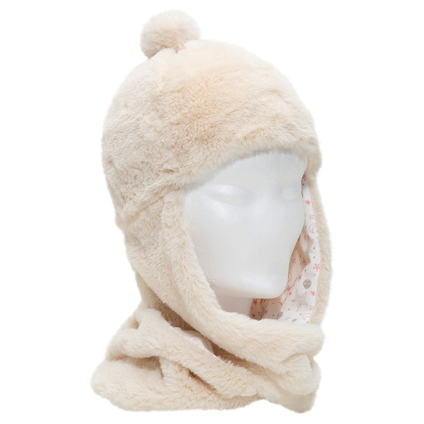 Bonnet écharpe en sherpa avec pompon et doublure en jersey 