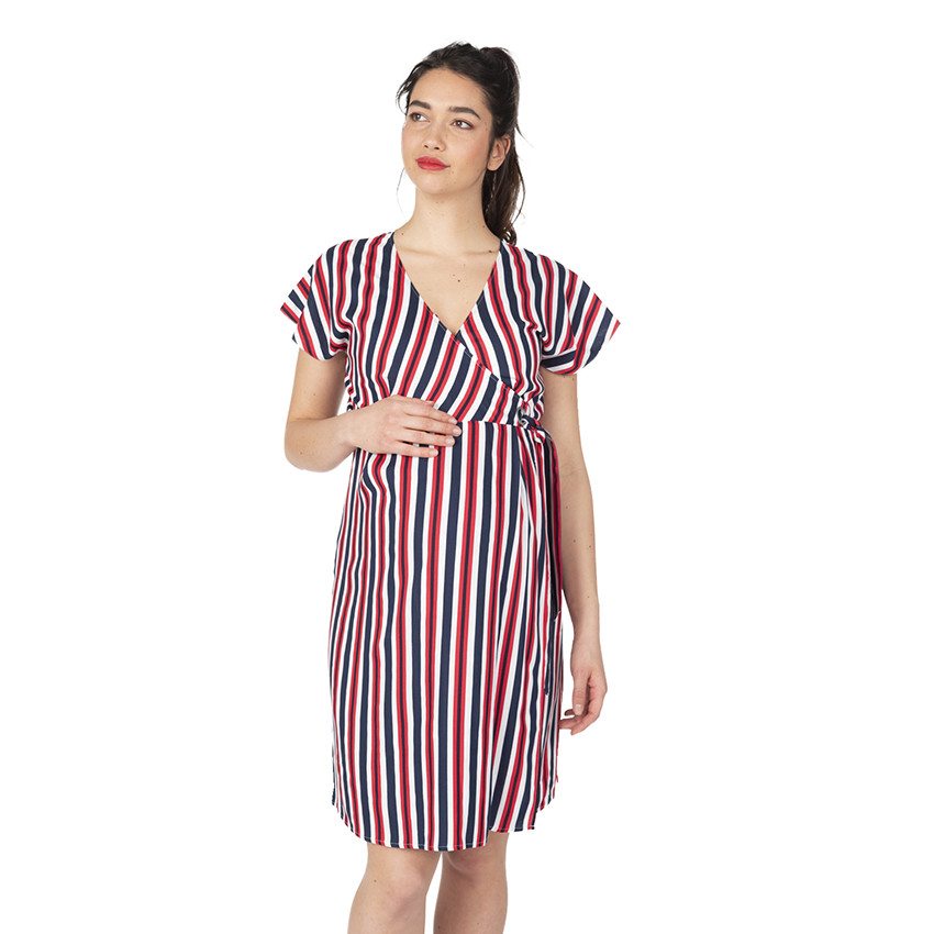 Robe manches courtes esprit kimono à rayures verticales 