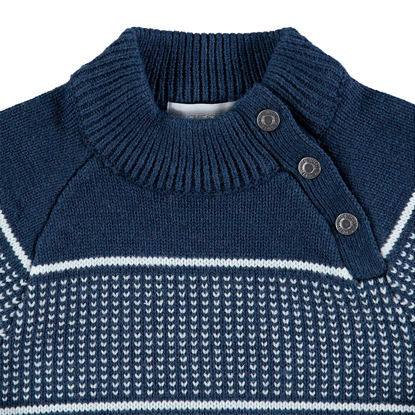 Pull en tricot avec motif jacquard et col pressionné 