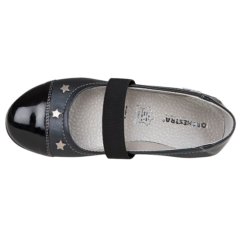 Babies noires en cuir avec bride élastiquée et rivets 