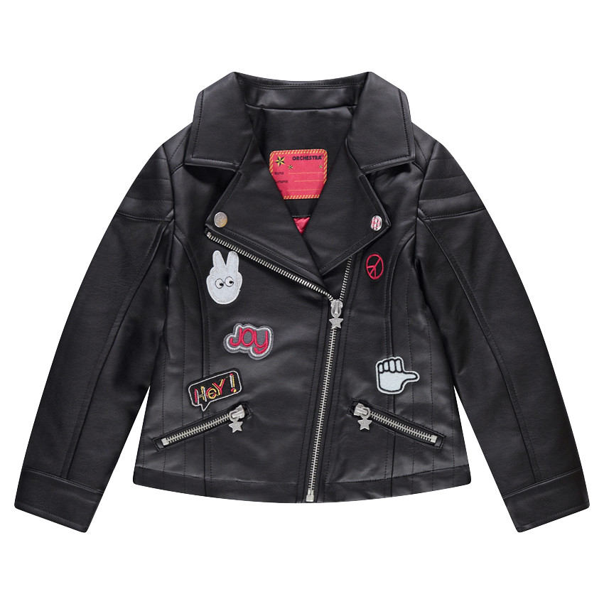 Perfecto en simili cuir avec badges et doublure satin rose 