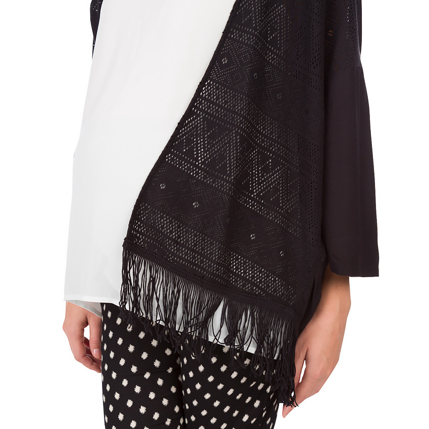 Kimono à motifs ajourés et franges  