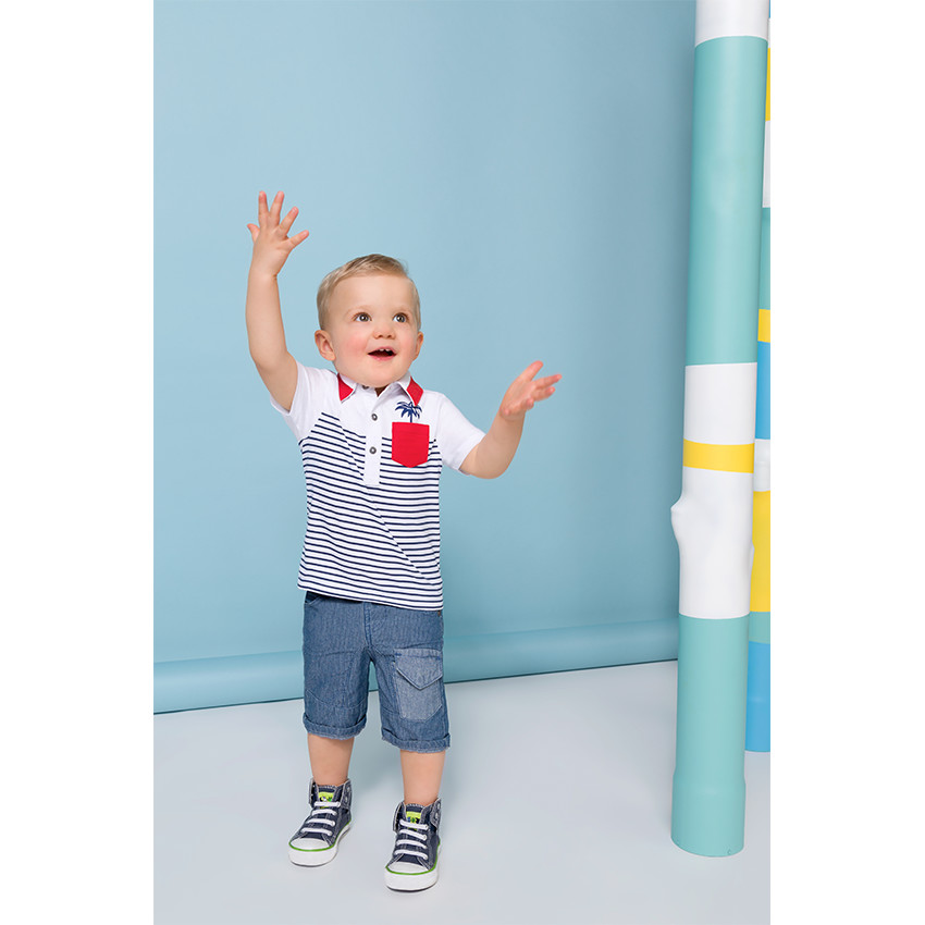 Polo manches courtes rayé avec poche et prints 