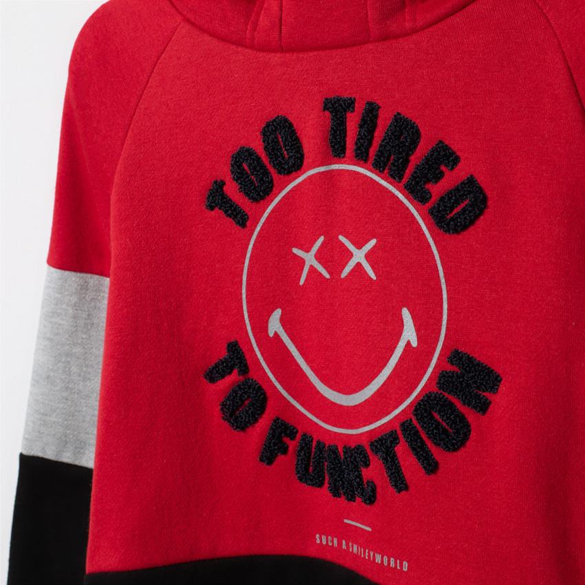 Sweat à capuche en molleton gratté avec inscription en bouclettes Smiley 