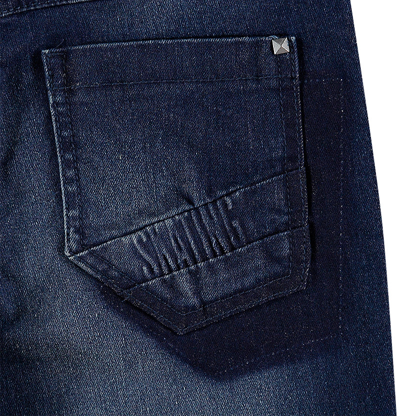 Junior - Jeans effet used et crinkle avec inscription printée 