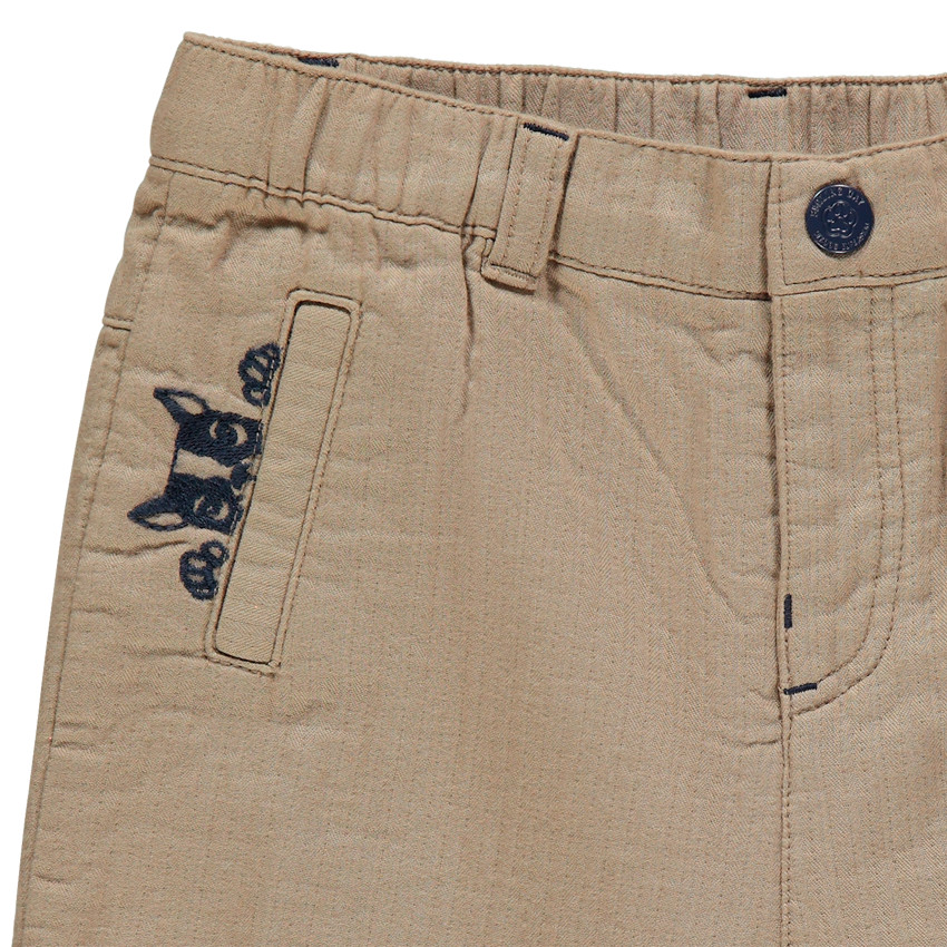 Pantalon en toile doublé jersey à bouledogue brodé 