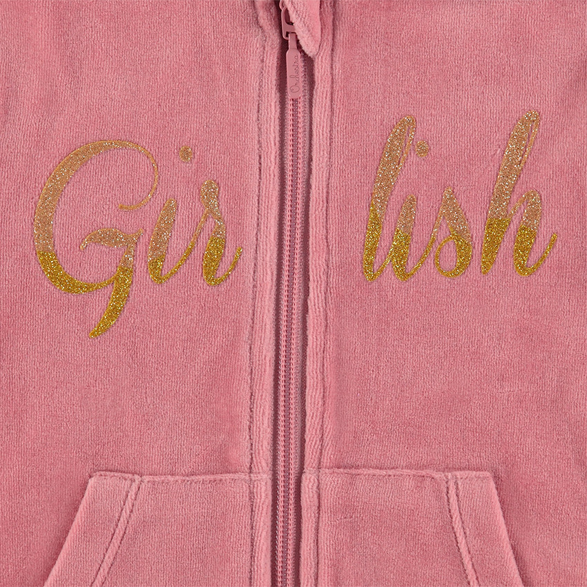 Gilet en velours à capuche avec mot pailleté 