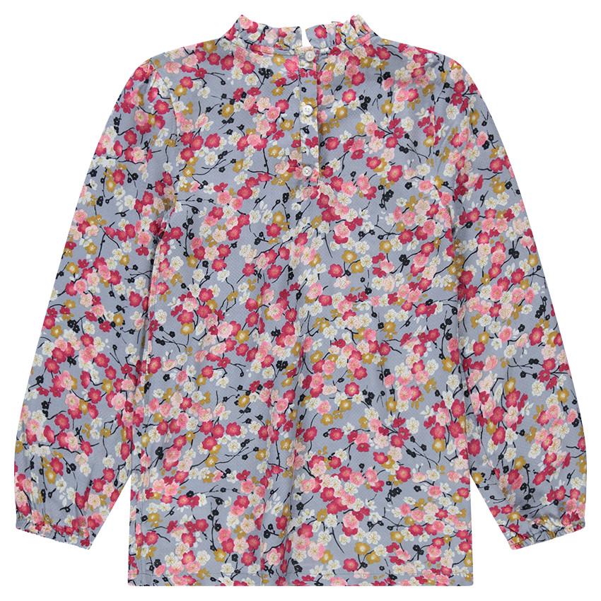 Tunique manches longues avec imprimé floral all-over et col fantaisie 