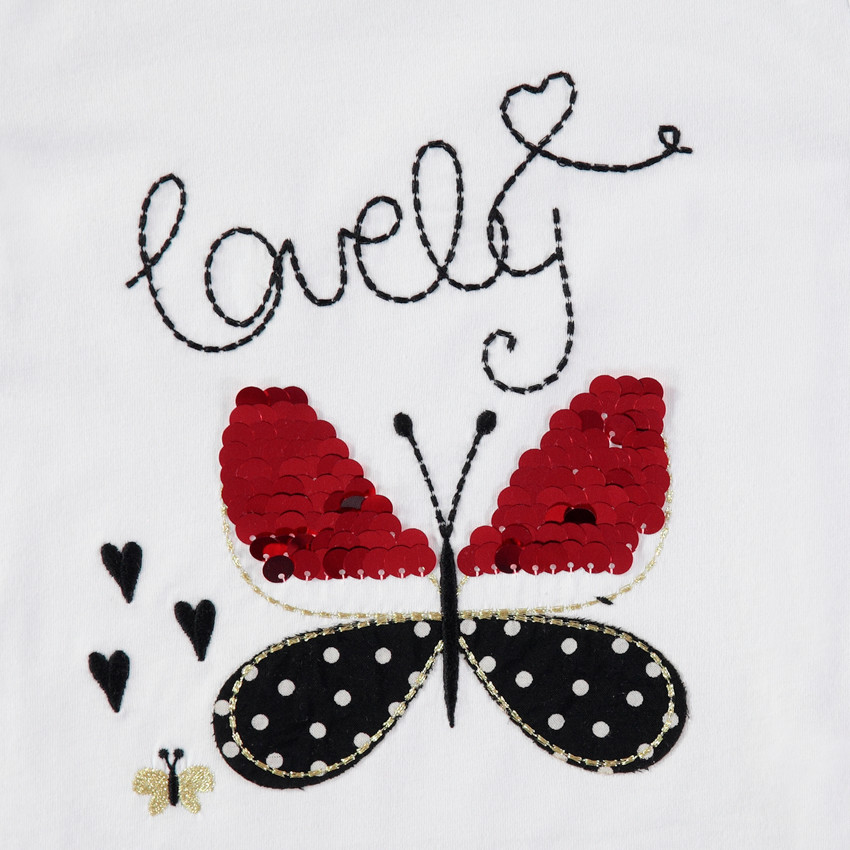 T-shirt manches courtes uni avec papillon à sequins 