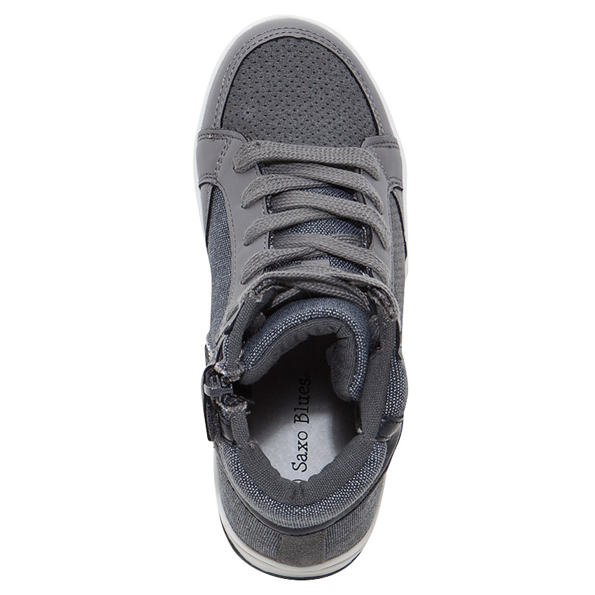 Baskets montantes bi-matière à lacets et zip 