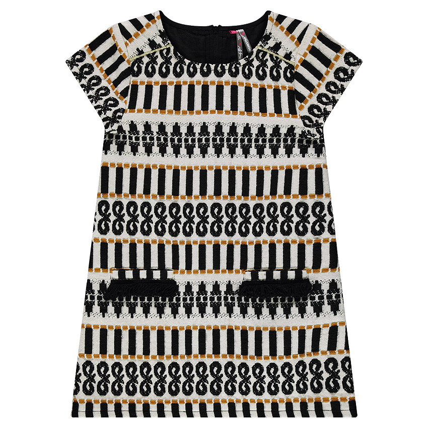 Robe manches courtes à motif ethnique jacquard et franges 