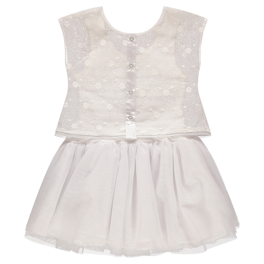 Robe effet 2 en 1 avec tulle et fleurs brodées 