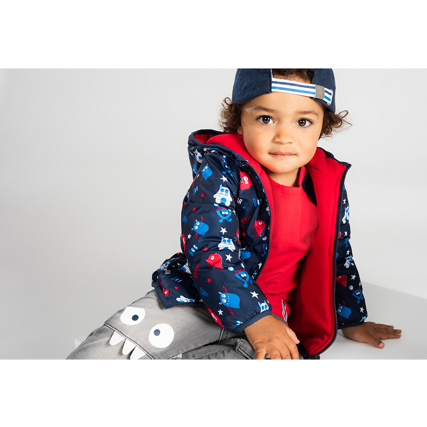 Coupe-vent imprimé et uni en micropolaire avec monstres printés 