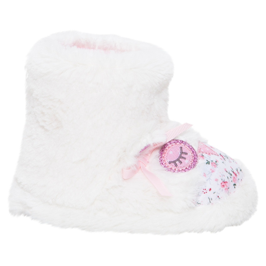 Chaussons brodés en fausse fourrure forme bottines 
