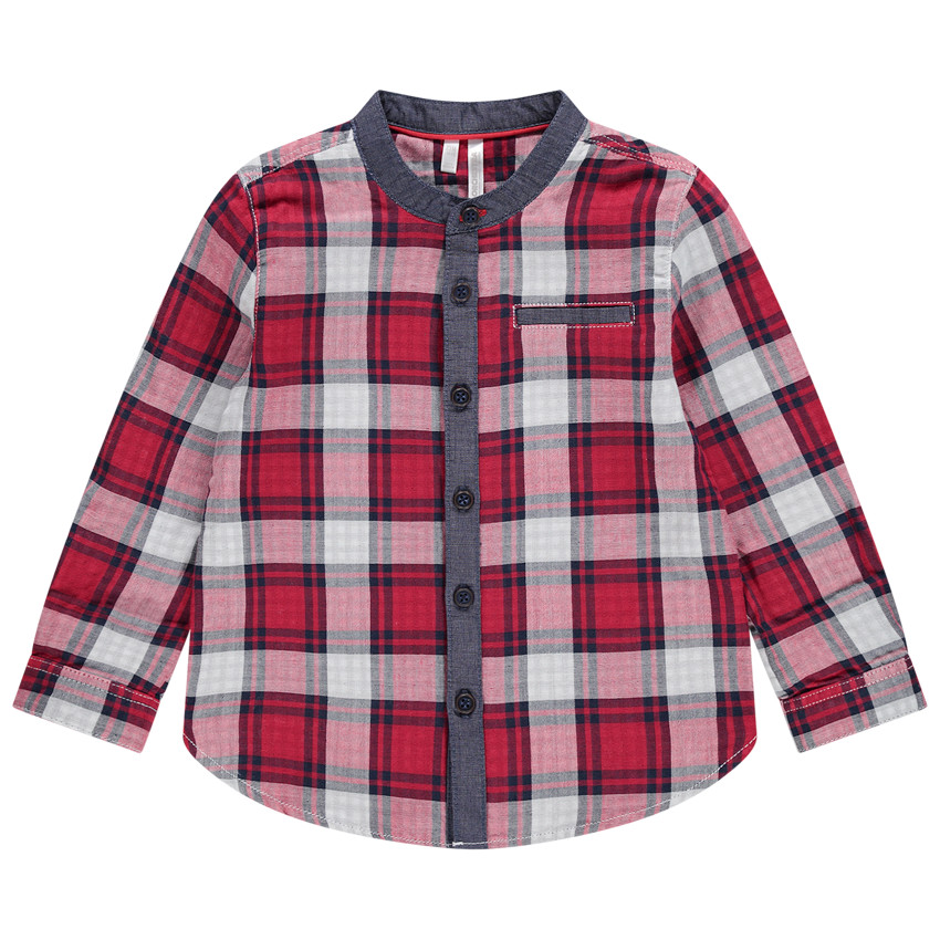 Chemise manches longues à carreaux et détails chambray 