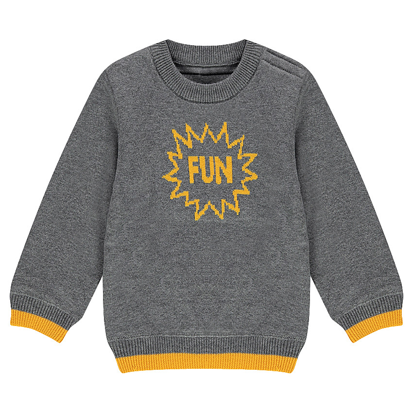 Pull en tricot réversible avec 1 côté uni motif jacquard et 1 côté rayé 