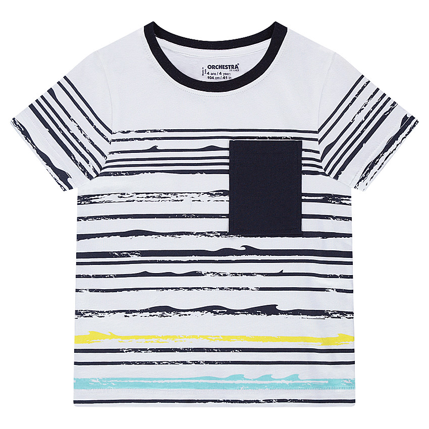 Tee-shirt manches courtes en jersey avec rayures effet vague et poche 