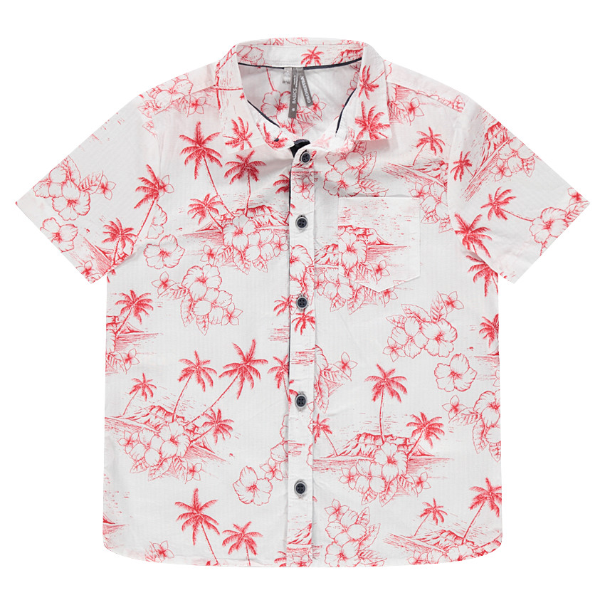 Chemise manches courtes avec imprimé tropical rouge all-over 