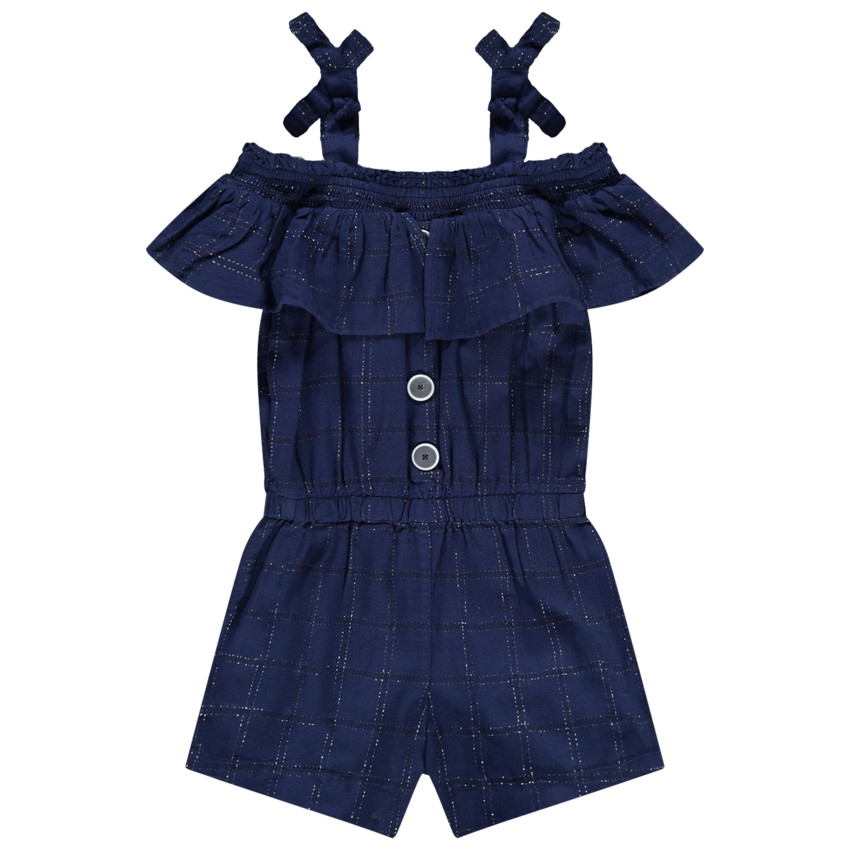 Salopette courte à carreaux brillants et bretelles nouées 