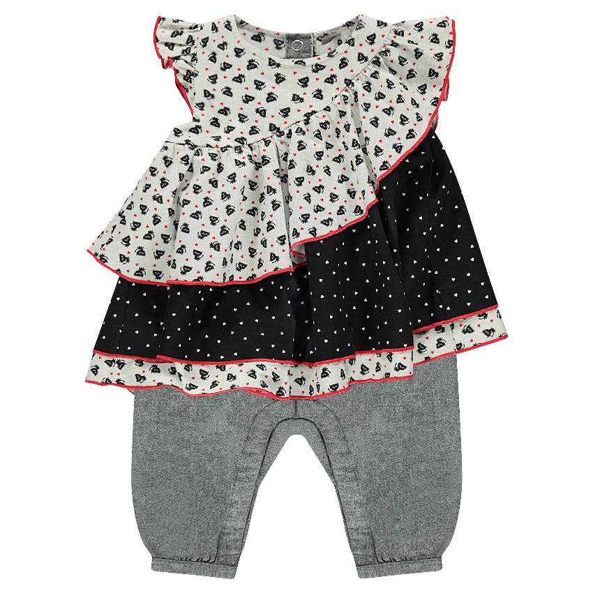 Combinaison longue à volants imprimés effet 2 en 1 