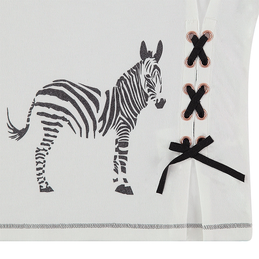 Tee-shirt manches longues avec prints brillants et laçage fantaisie 