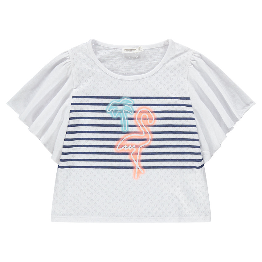 Junior - Tee-shirt à manches courtes volantées print flamant rose 