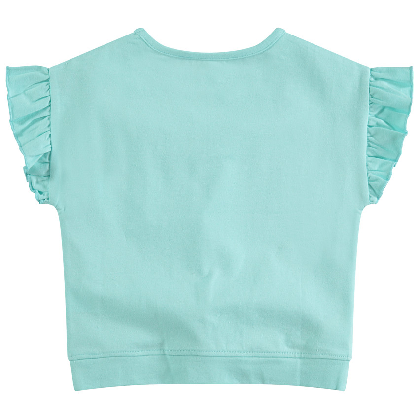 Tee-shirt manches courtes volantées avec rayures et papillons en sequins 