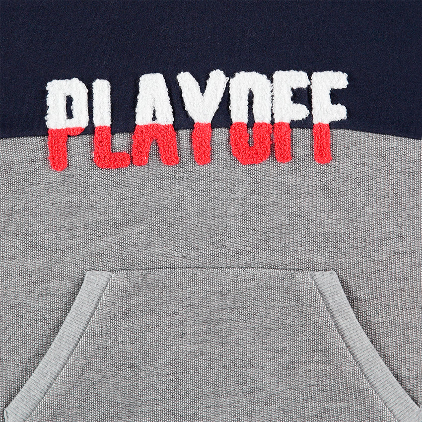 Sweat à capuche tricolore avec inscription en bouclette 