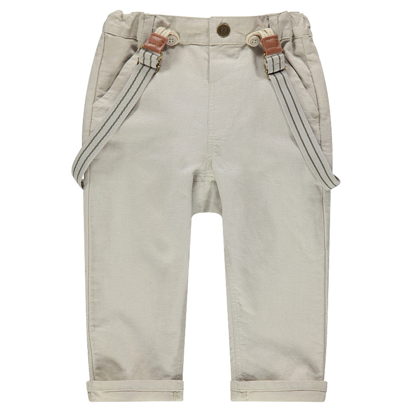 Pantalon en coton et lin avec bretelles amovibles élastiquées 