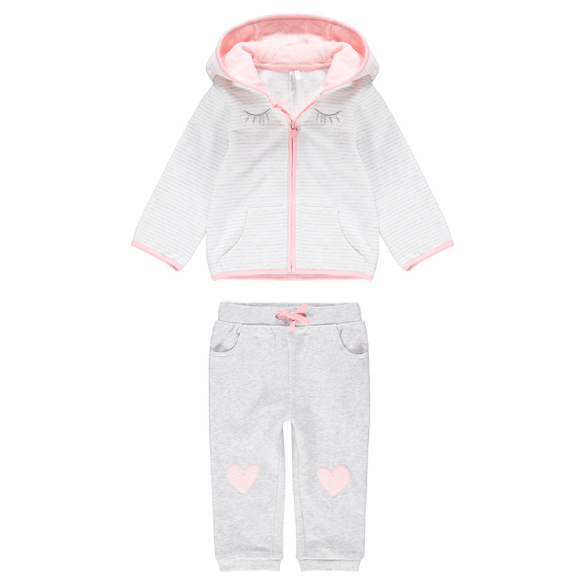 Jogging avec gilet rayé et pantalon en molleton patch coeurs 