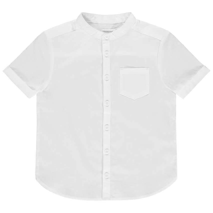 Chemise de cérémonie blanche à col mao et poche 