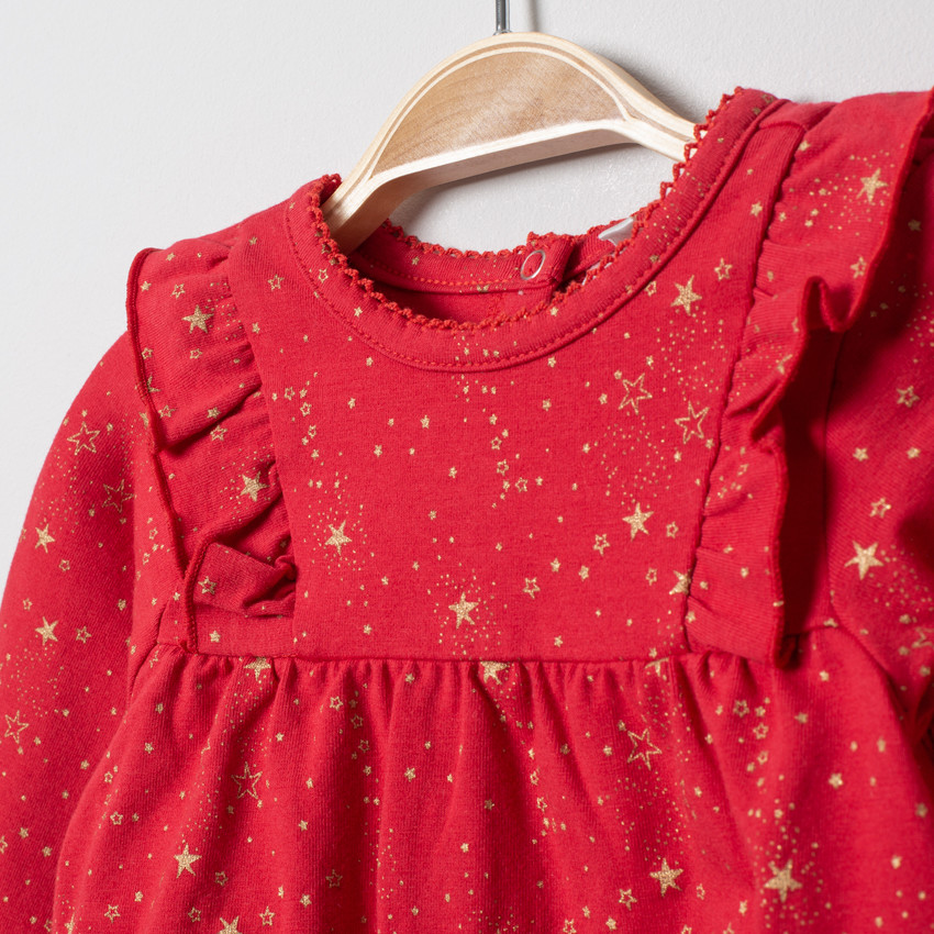 Tunique manches longues à étoiles dorées all-over 