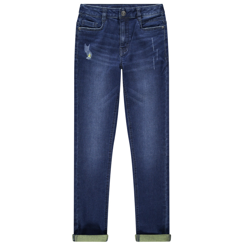 Jean effet used avec doublure contrastée 