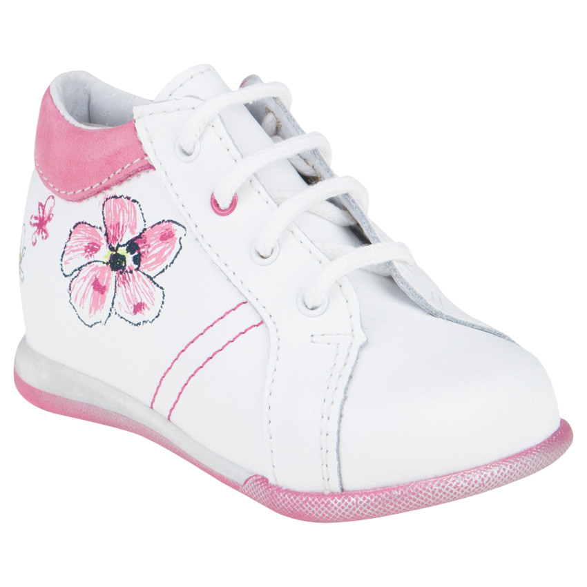 Bottillons blancs en cuir à lacets avec fleurs printées 