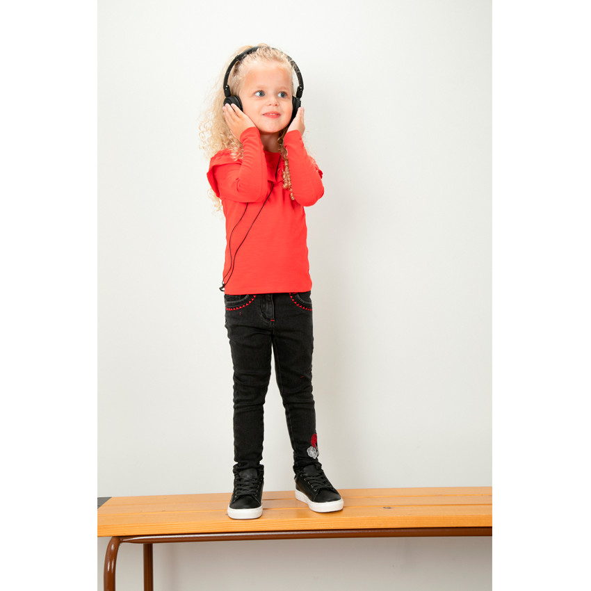 Jeans stretch coupe slim avec fleurs et frises brodées 