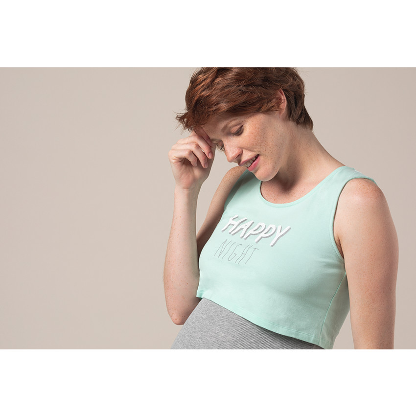 Chemise de nuit de grossesse et d'allaitement effet 2 en 1 avec message printé 