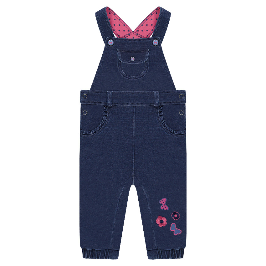 Salopette longue en molleton effet jeans avec motifs brodés 