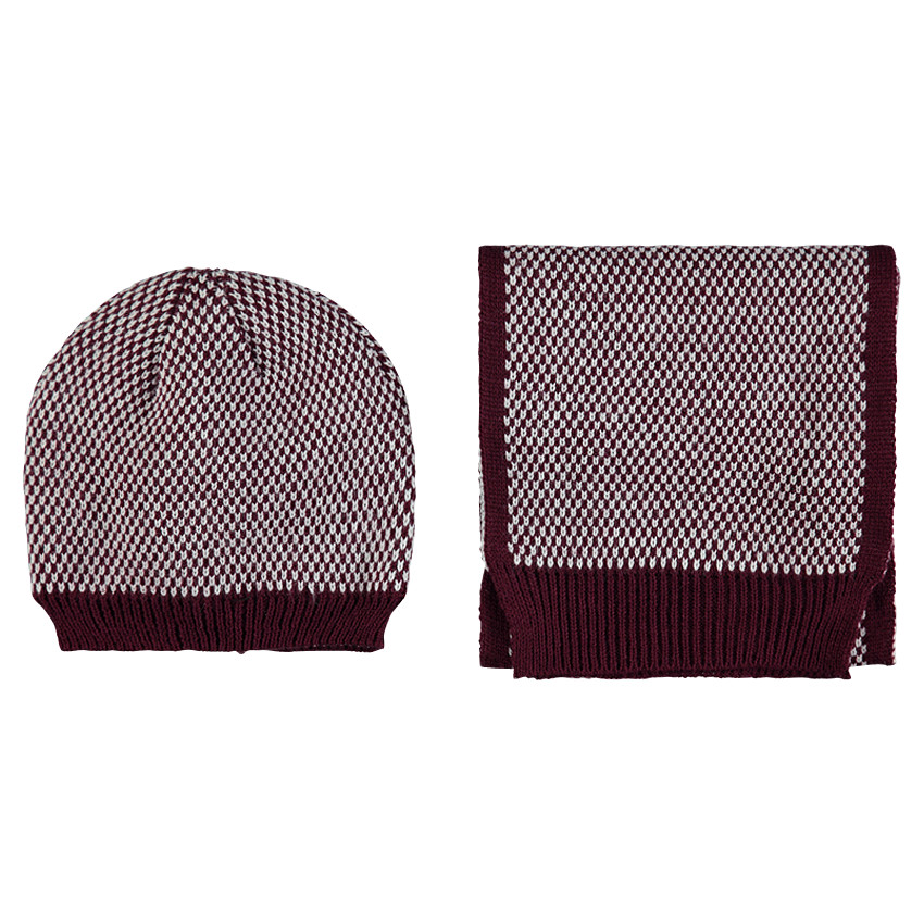 Ensemble bonnet et écharpe en tricot motif jacquard 