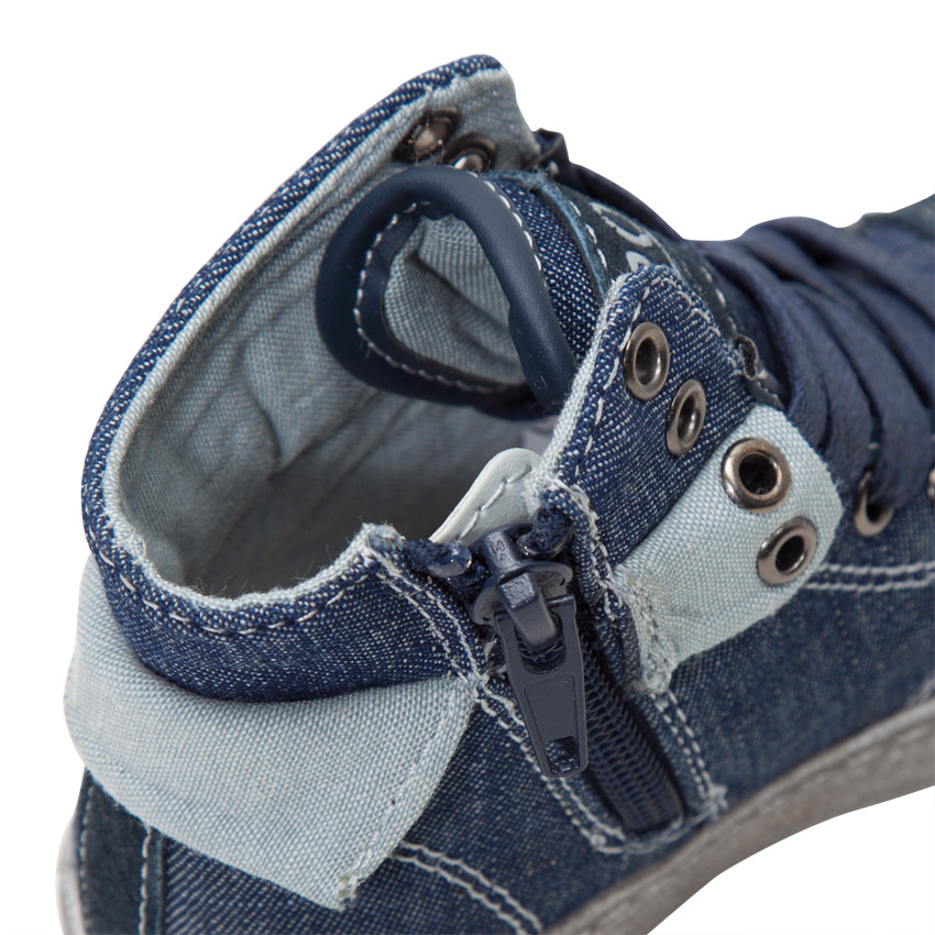 Bottillons en toile effet jeans à lacets et zip du 28 au 35  