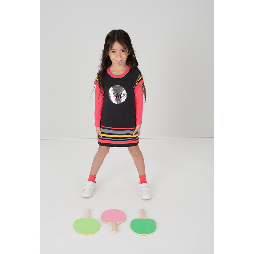 Tee-shirt manches longues en jersey avec message printé et motif en sequins magiques 