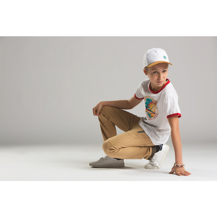 Casquette en twill avec visière effet daim camel 